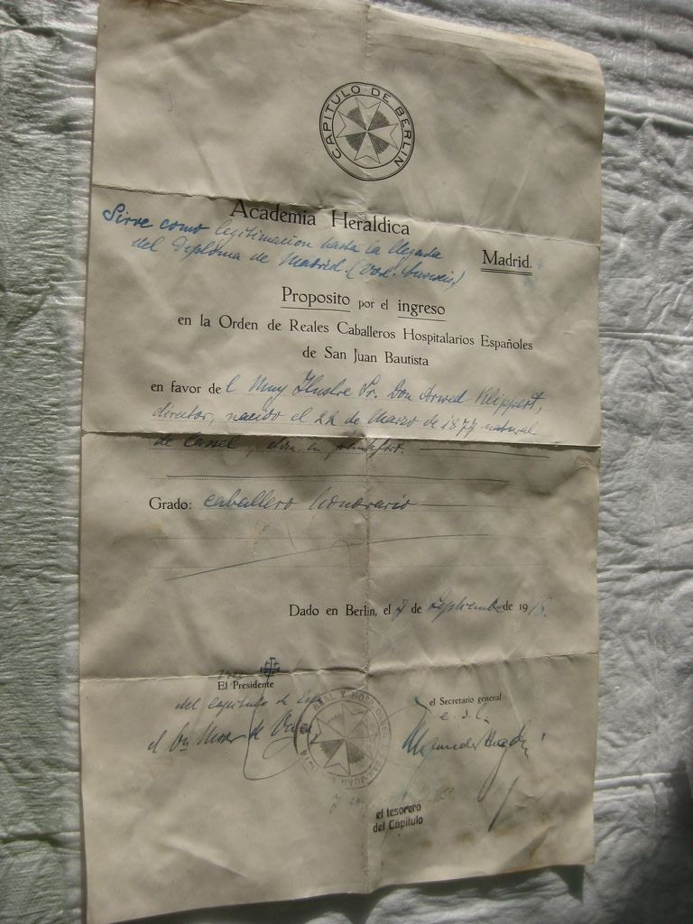 spanische Urkunde Orden Spanien Madrid &amp; Berlin 1918 Verleihungsurkunde