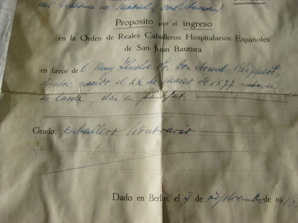 spanische Urkunde Orden Spanien Madrid &amp; Berlin 1918 Verleihungsurkunde