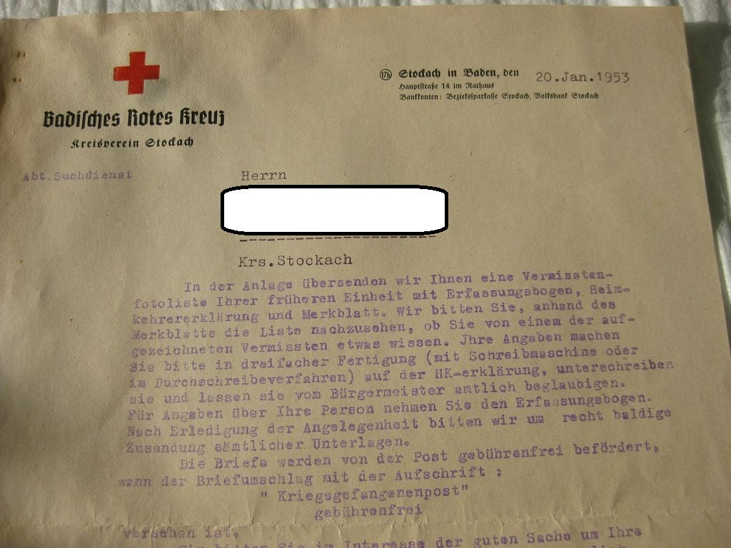 Rotes Kreuz München Wehrmacht Kriegsgefangenen und Gefallenen Suchdienst
