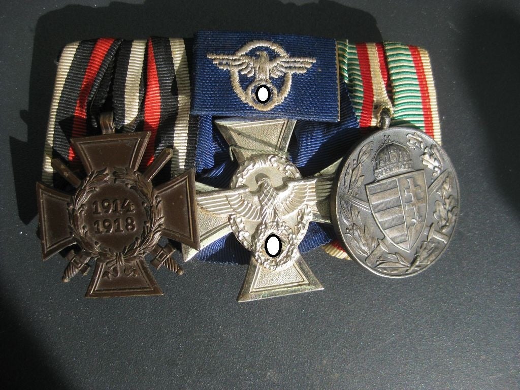 3er Ordensspange Ordensschnalle Ehrenkreuz für Frontkämpfer 1914 - 1918 Polizei Dienstauszeichnung für 18 Jahre Ungarn Weltkriegs Erinnerungsmedaille Wehrmachtsorden Polizeiorden