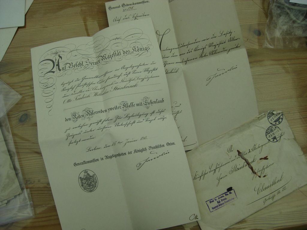 Verleihungsurkunde Roter Adler Orden 2.Klasse mit Eichenlaub Preußen 1913 Clausthal-Zellerfeld / Harz Goslar Königreich Kaiserreich Komturkreuz Halskreuz Halsorden