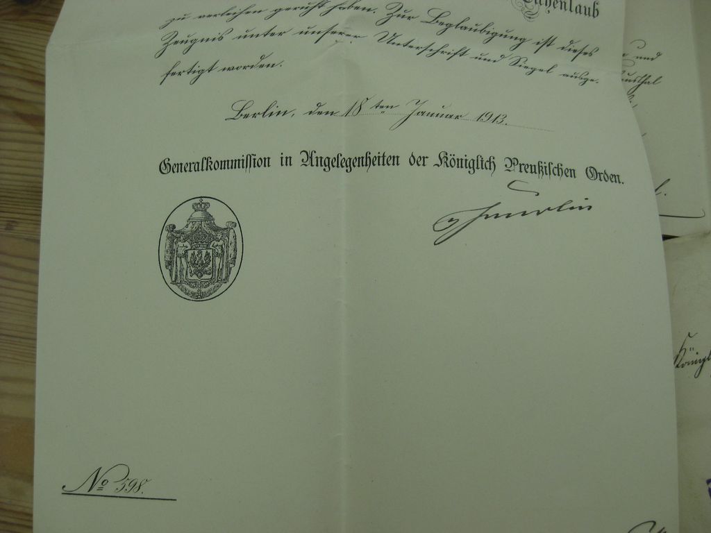 Verleihungsurkunde Roter Adler Orden 2.Klasse mit Eichenlaub Preußen 1913 Clausthal-Zellerfeld / Harz Goslar Königreich Kaiserreich Komturkreuz Halskreuz Halsorden
