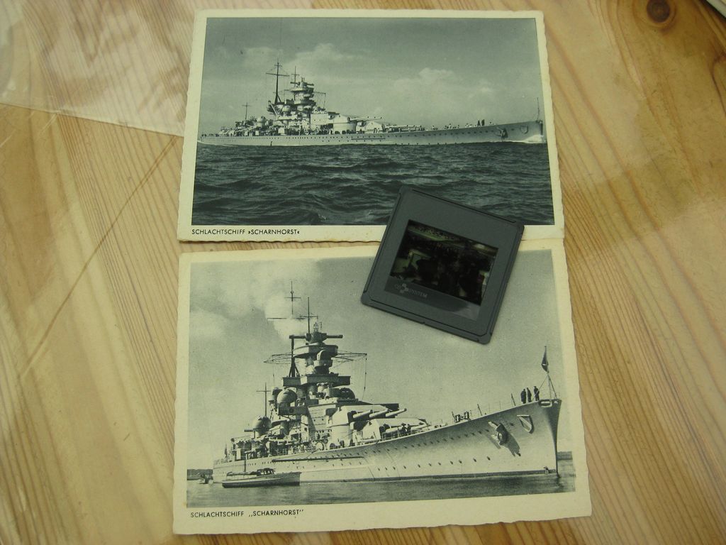 Foto FARBDIA !!! Panzerschiff Schlachtschiff SCHARNHORST deutsches Kriegsschiff Kriegsmarine Besuch Adolf Hitler