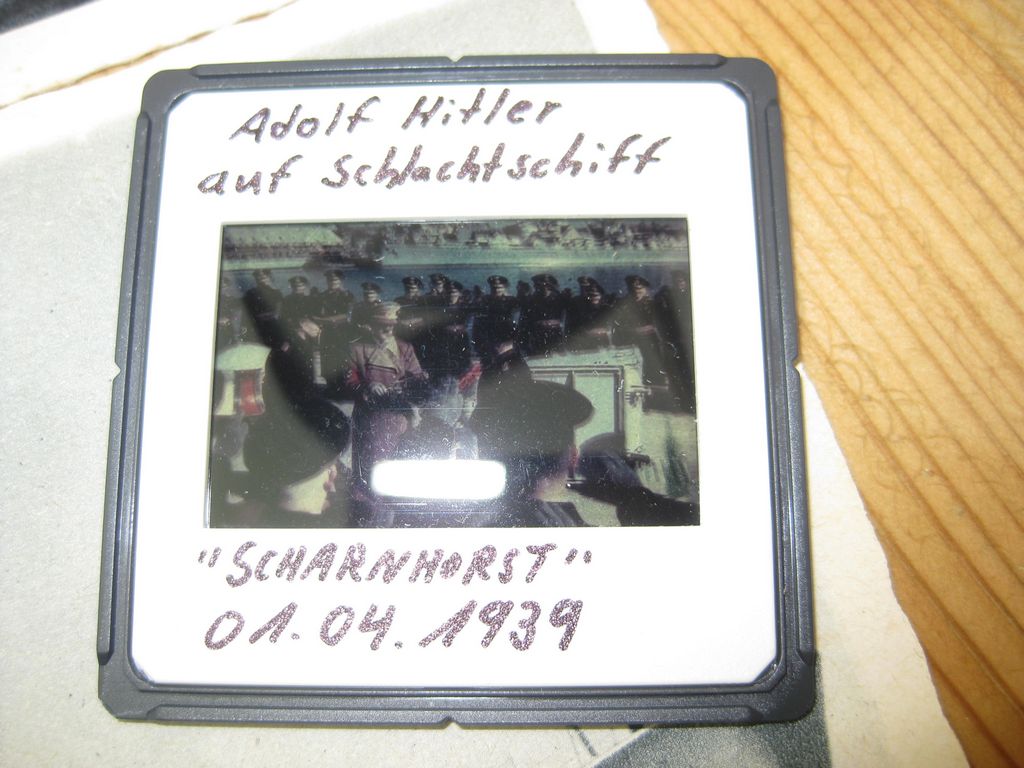 Foto FARBDIA !!! Panzerschiff Schlachtschiff SCHARNHORST deutsches Kriegsschiff Kriegsmarine Besuch Adolf Hitler