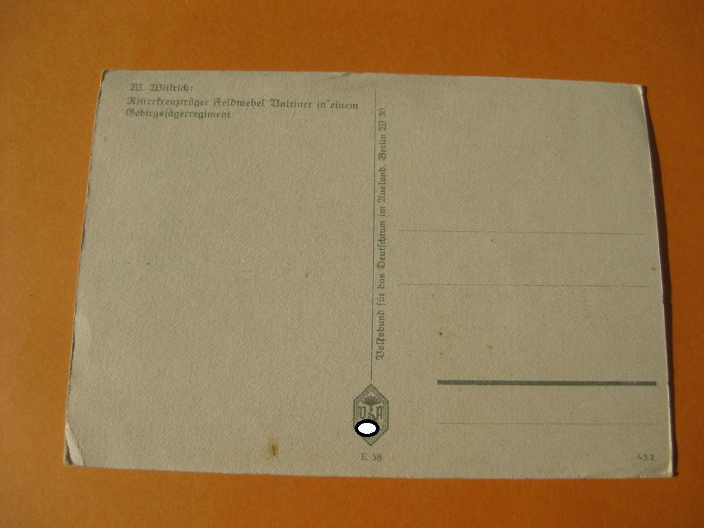 Postkarte Willrich Postkarte VdA Ritterkreuzträger Gebirgsjäger Gebirgstruppe Wehrmacht 3.Reich