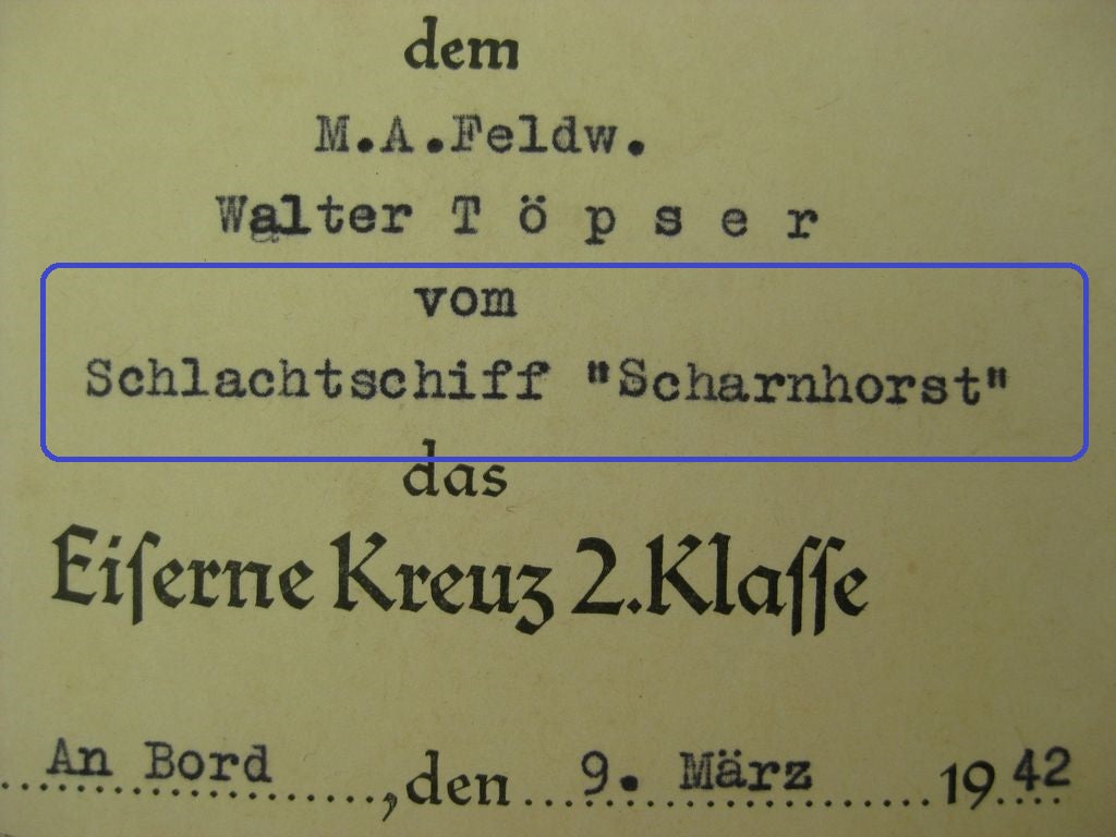 Fotoalbum Wehrmacht Schlachtschiff SCHARNHORST KANALDURCHBRUCH Operation Cerberus Februar 1942 (!!)Kriegsmarine Verleihungsurkunde Eisernes Kreuz 1939