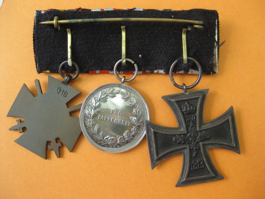 3er Feldspange Ordensspange Eisernes Kreuz 1914 (EK2/14)  hessische Tapferkeitsmedaille Hessen in SILBER  Frontkämpfer Ehrenkreuz Kaiserreich