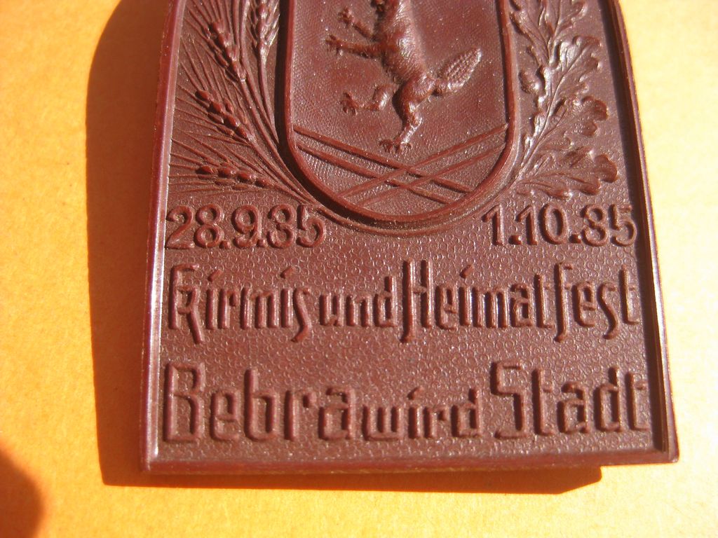 Veranstaltungsabzeichen Treffabzeichen Abzeichen BEBRA wird Stadt 1935 Hessen