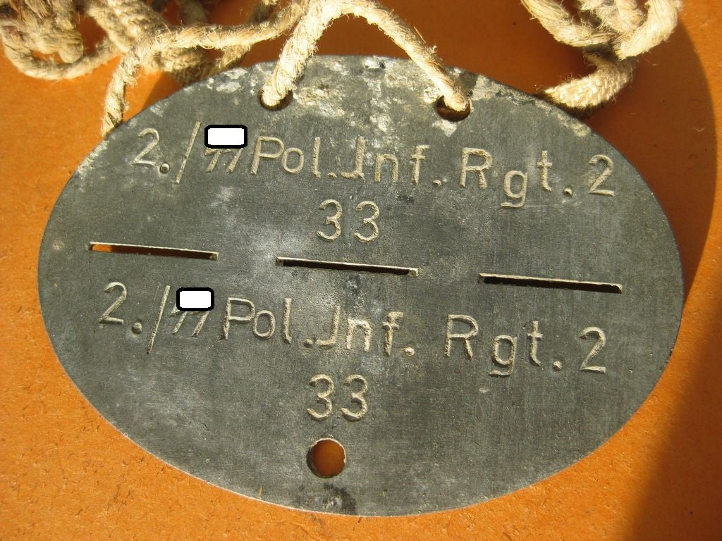 SS - Erkennungsmarke Polizei Infanterie Regiment 2 Schutzstaffel 1000% alt und ORIGINAL Waffen-SS