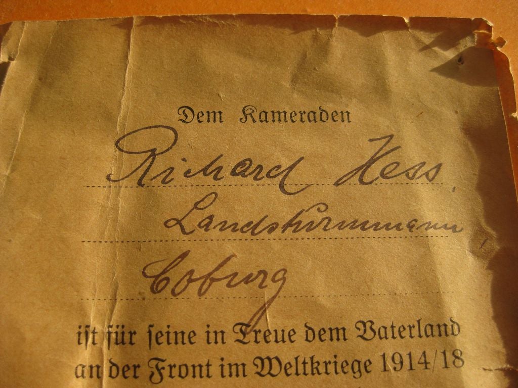 Besitzzeugnis zum Deutsches Feldehrenzeichen Hamburg COBURG Sachsen