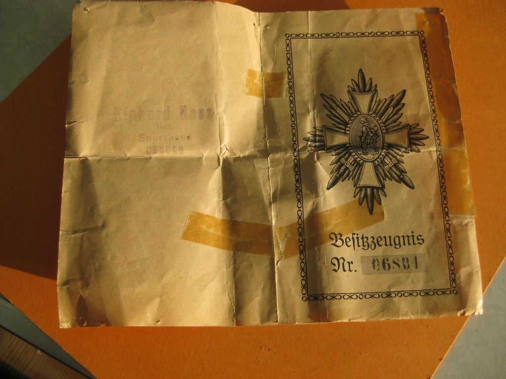 Besitzzeugnis zum Deutsches Feldehrenzeichen Hamburg COBURG Sachsen