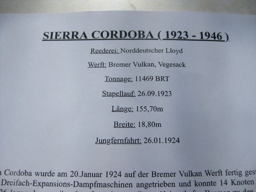 Erinnerungsgeschenk KDF Passagierdampfer SIERRA CORDOBA / Rücktransport der LEGION CONDOR aus Spanien 1939