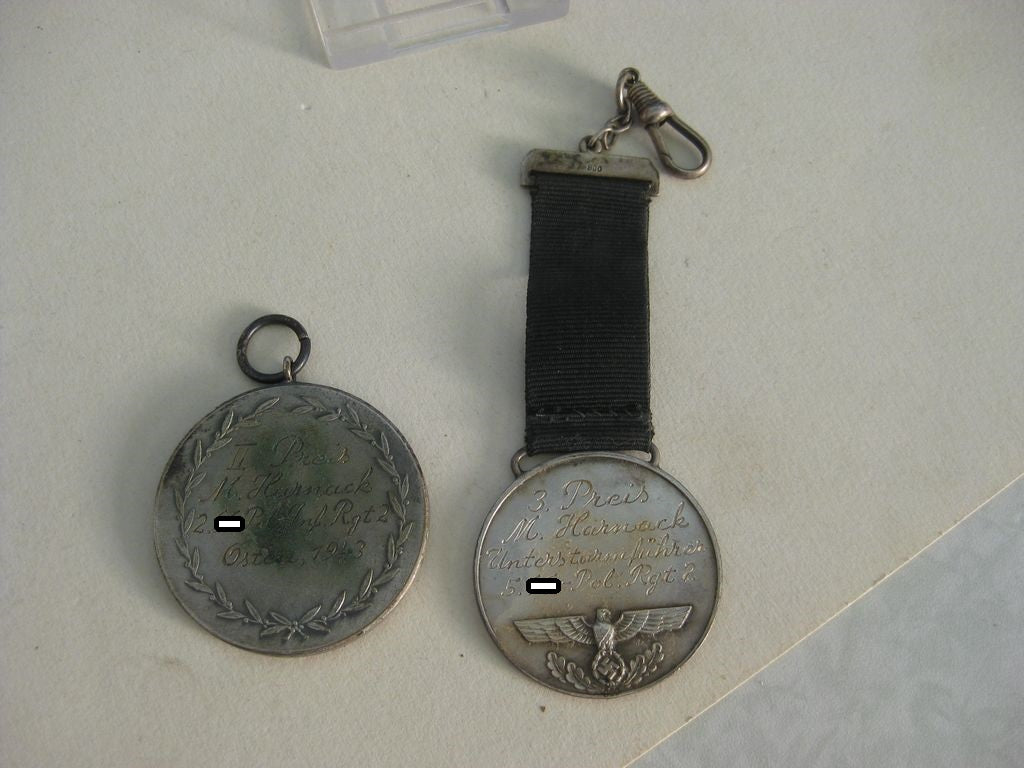 Schießpreis 2x Medaille SS Polizei Regiment Nr. 2 und 5 Verfügungstruppe Orden Wehrmacht aus dem Besitz von Martin Harnack
