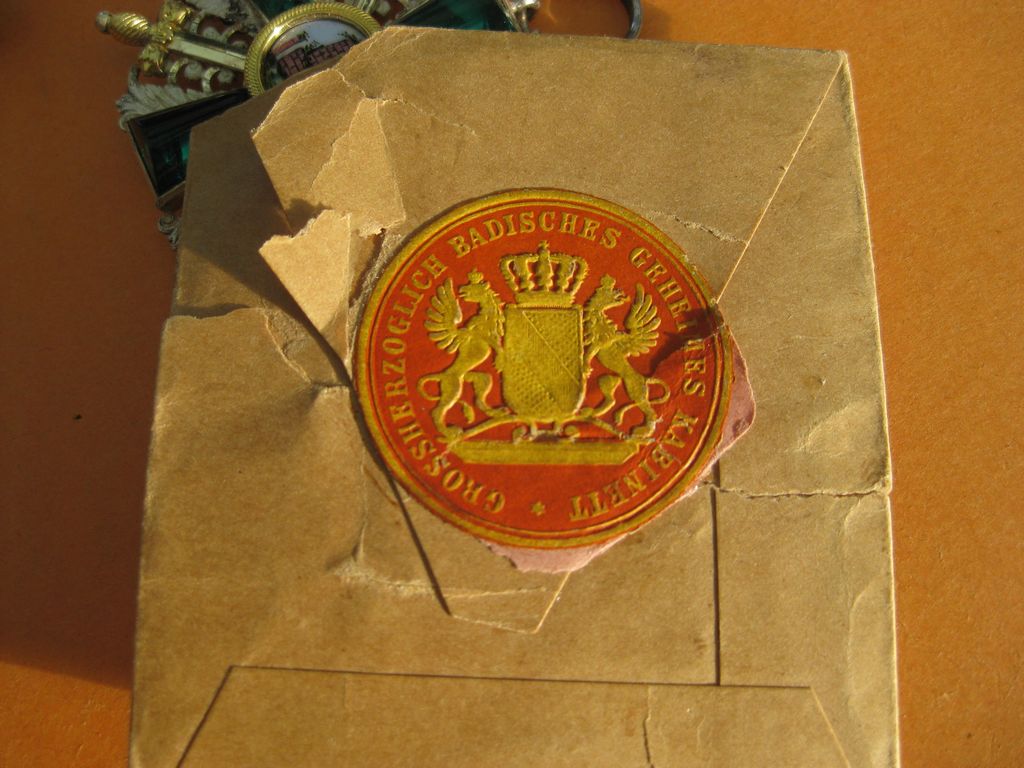 Baden Ritterkreuz 2.Klasse mit Schwertern vom Zähringer Löwen im sehr seltenen VERLEIHUNGSETUI MIT Verleihungstüte Leutnant VIER