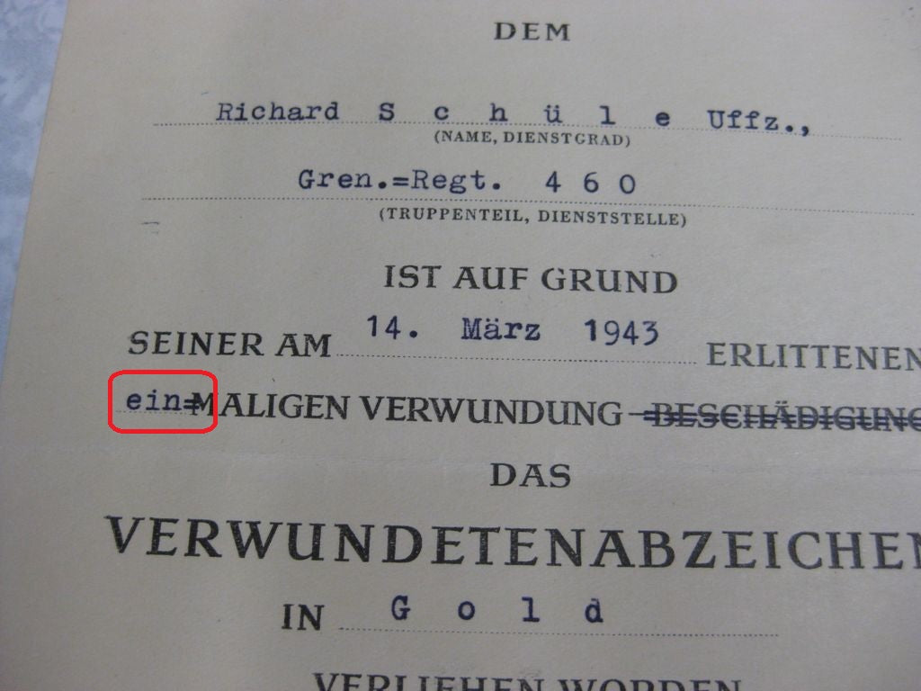 Besitzzeugnis Verleihungsurkunde Eisernes Kreuz Verwundetenabzeichen in Gold Infanterie Sturmabzeichen Ostmedaille etc etc  Wehrmacht