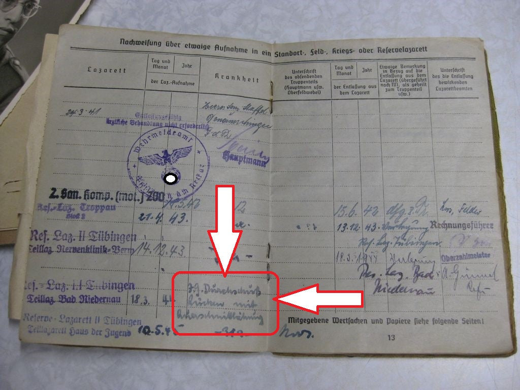 Besitzzeugnis Verleihungsurkunde Eisernes Kreuz Verwundetenabzeichen in Gold Infanterie Sturmabzeichen Ostmedaille etc etc  Wehrmacht