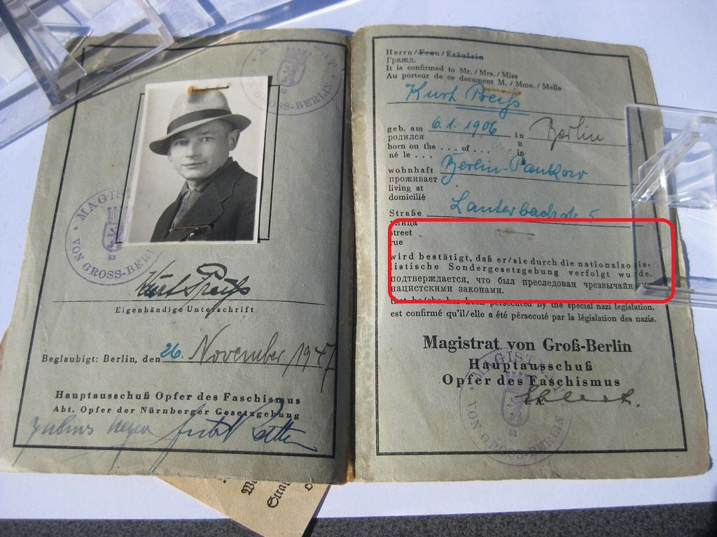 Nachlass Ausweis für Verfolgte des Nationalsozialismus Berlin 1947