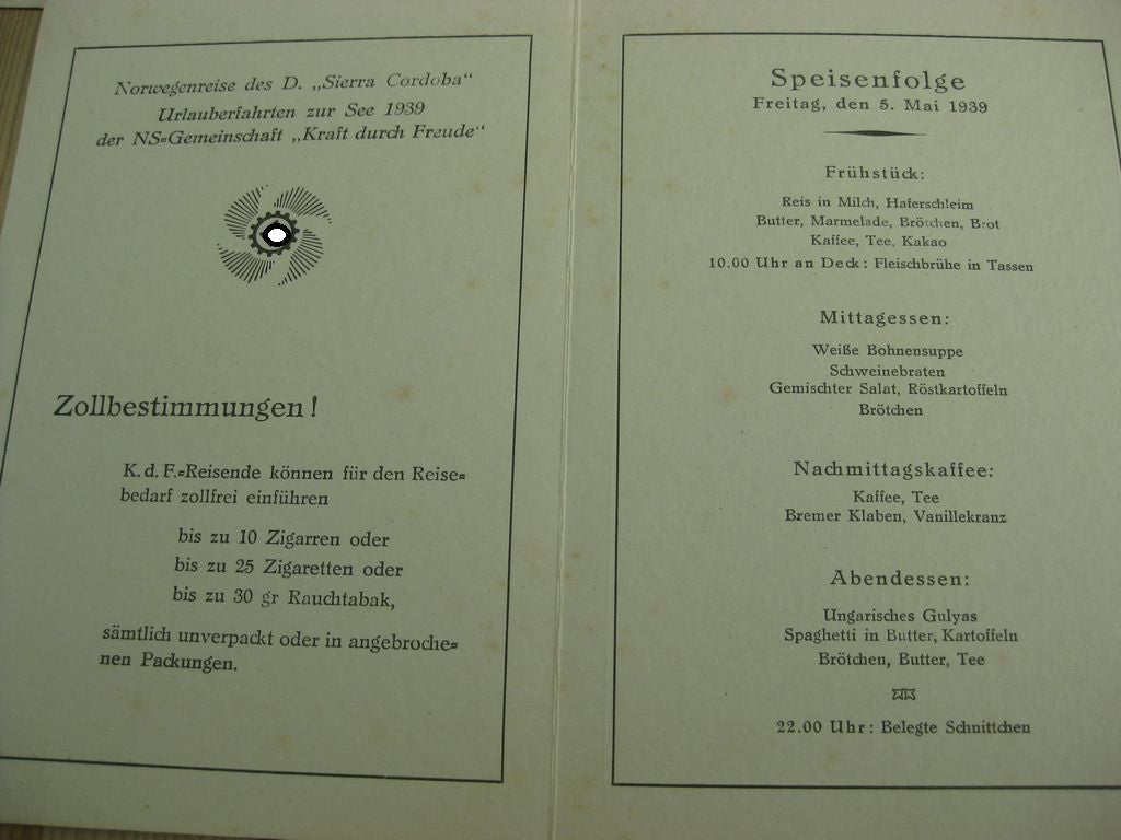 Erinnerungsgeschenk KDF Passagierdampfer SIERRA CORDOBA / NORWEGENREISE 1939