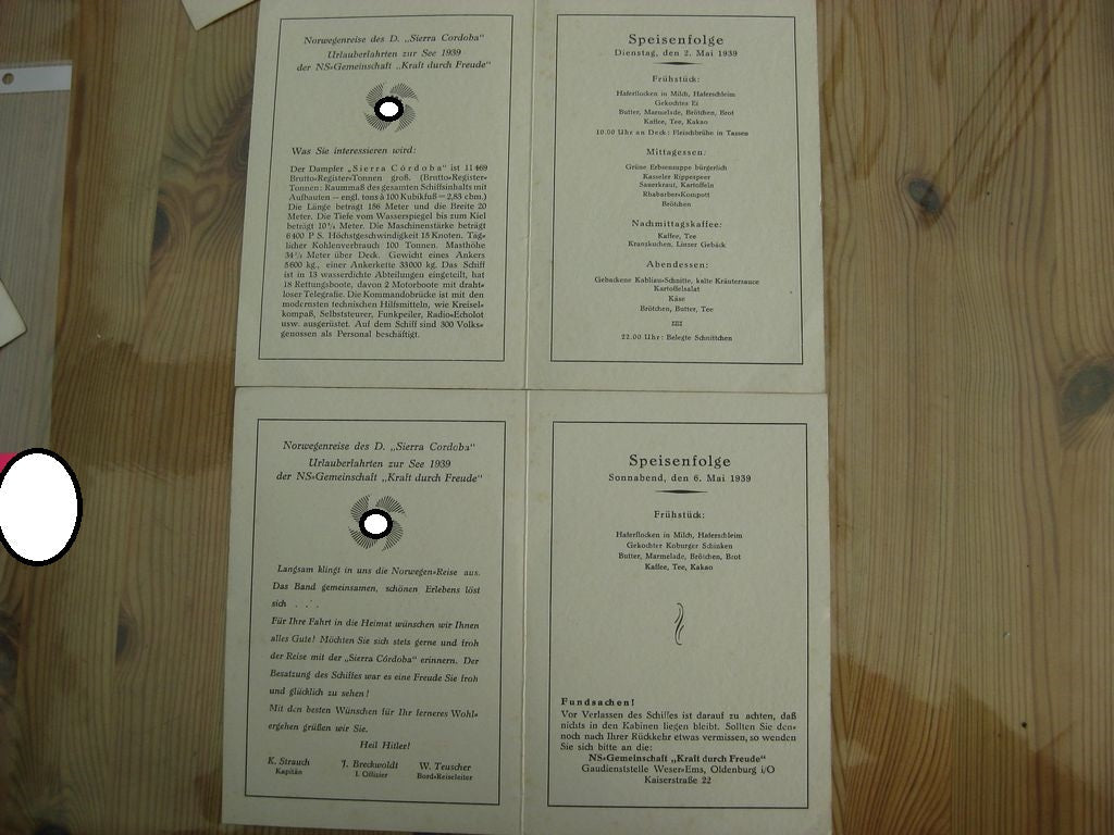 Erinnerungsgeschenk KDF Passagierdampfer SIERRA CORDOBA / NORWEGENREISE 1939