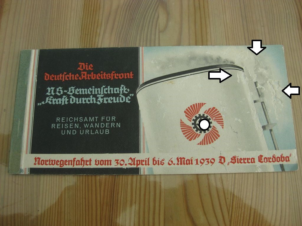 Erinnerungsgeschenk KDF Passagierdampfer SIERRA CORDOBA / NORWEGENREISE 1939