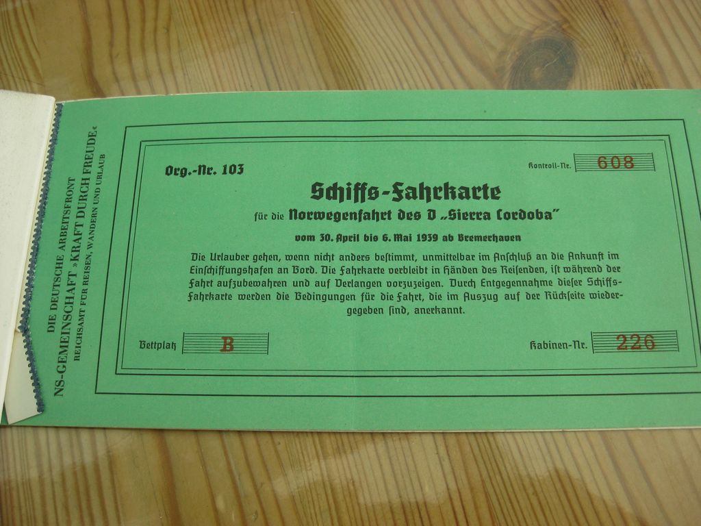 Erinnerungsgeschenk KDF Passagierdampfer SIERRA CORDOBA / NORWEGENREISE 1939