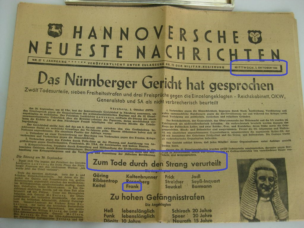 Ehrengeschenke Dr. HANS FRANK hingerichtet Nürnberger Prozess 1946 / 2 Silberdosen