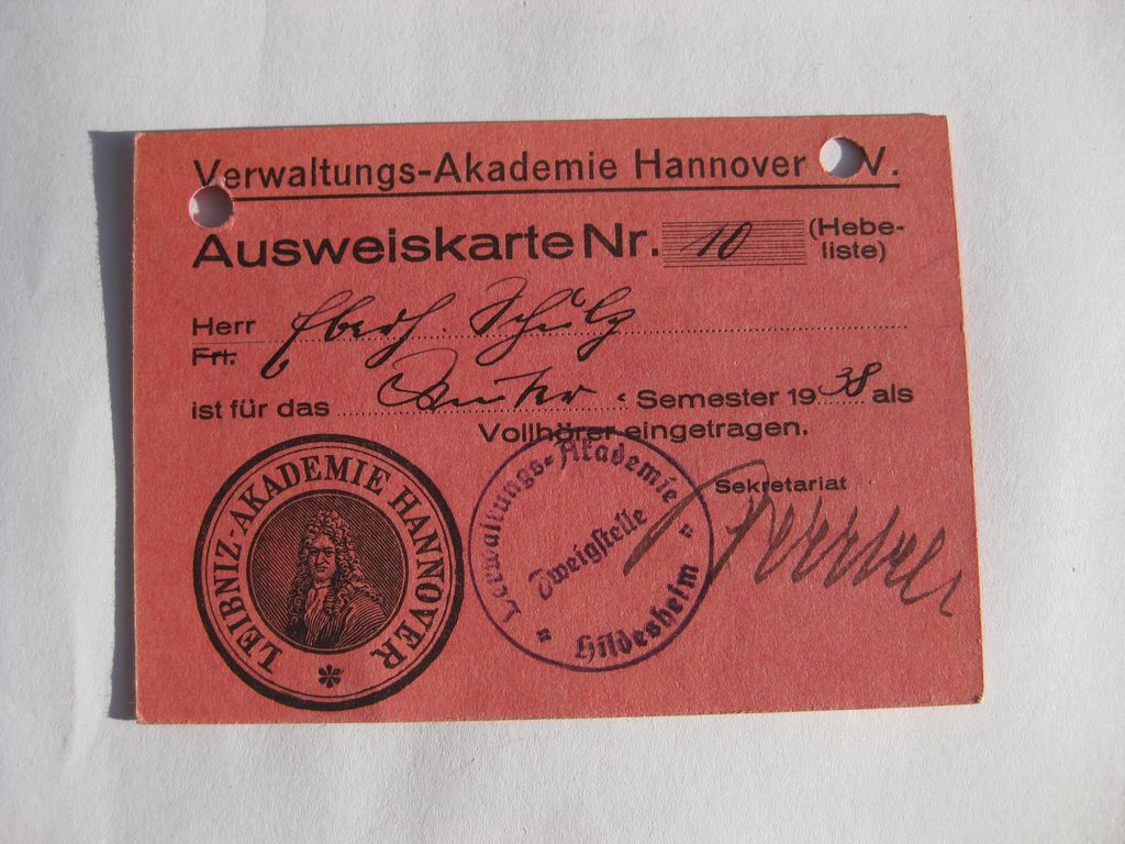 Deutsche Studenteschaft (DSt) Hannover / Berlin Ausweis (NSDStB) HANNOVER &amp; BERLIN