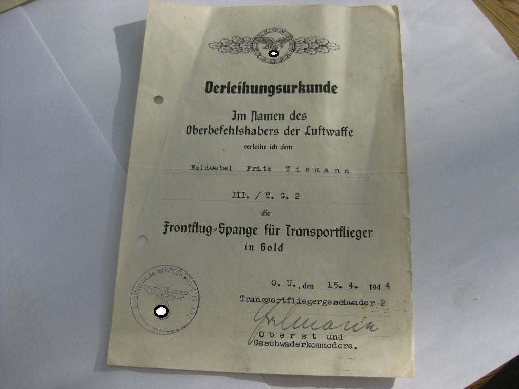3 Verleihungsukunden Luftwaffe Krimspange / Rumänien Transportflieger Wehrmacht
