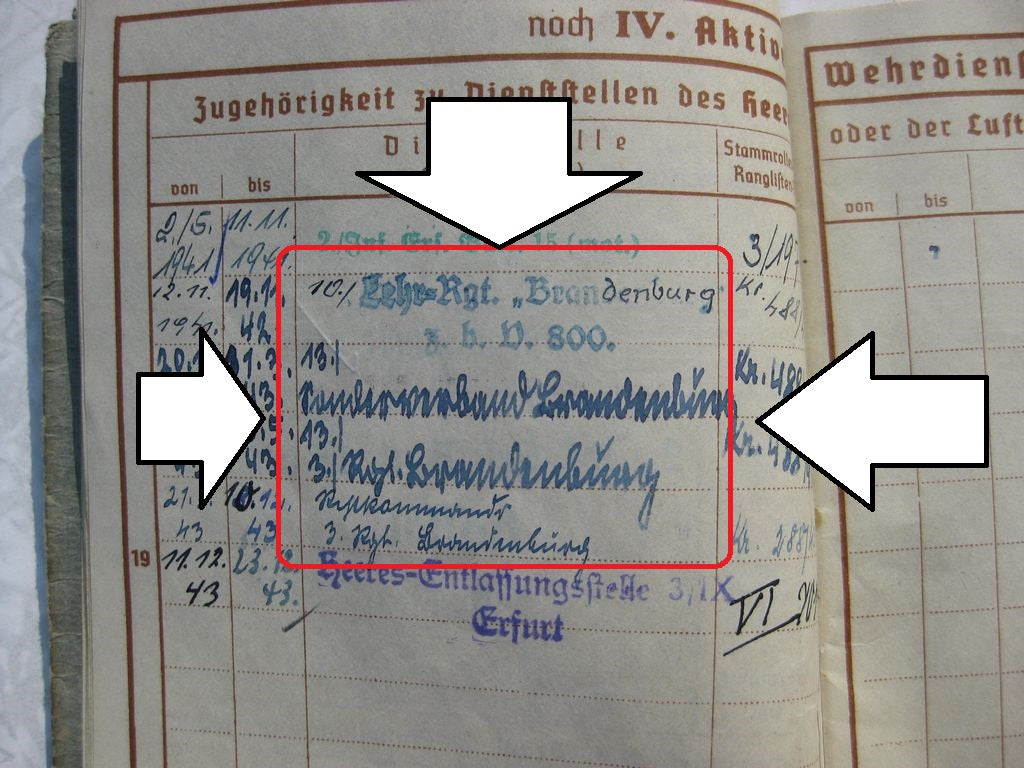 Wehrpaß BRANDENBURGER z.b.V. 800 !!! Wehrmacht Heer