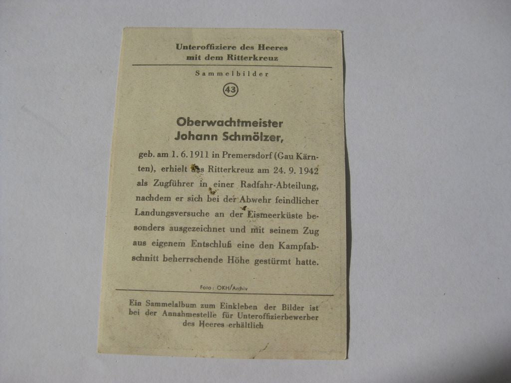 Sammlerkarte Sammelbildchen Propagandakompanie Ritterkreuz des Eisernes Kreuz 1939 Wehrmacht Orden