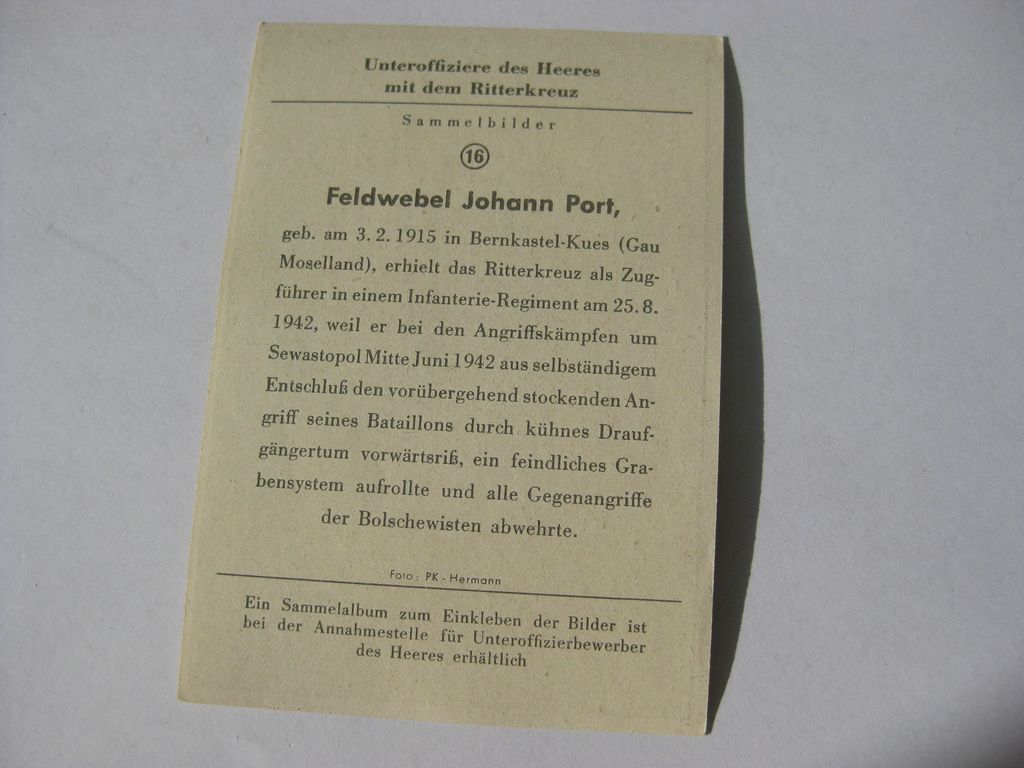Sammlerkarte Sammelbildchen Propagandakompanie Ritterkreuz des Eisernen Kreuzes 1939 Wehrmacht Orden