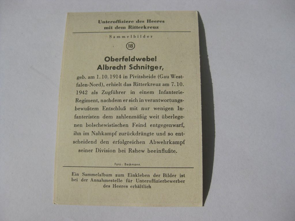 Sammlerkarte Sammelbildchen Propagandakompanie Ritterkreuz des Eisernes Kreuz 1939 Wehrmacht Orden