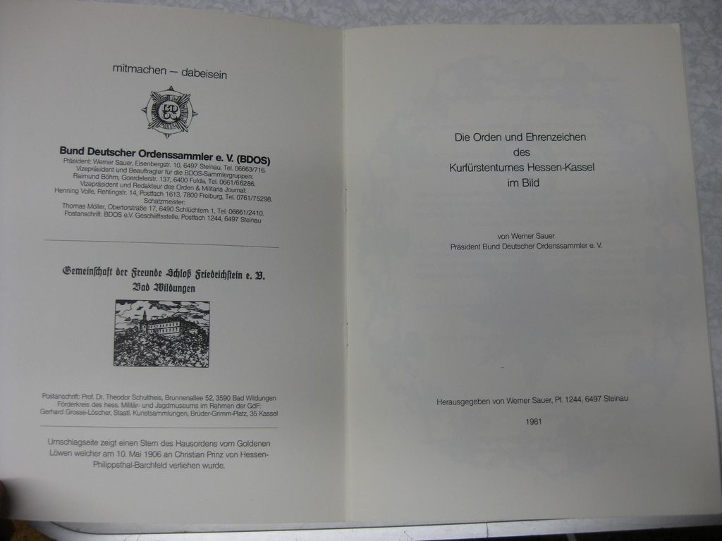 Buch / Heft Orden deutsche Deutschland Werner Sauer Kurfürstentum Hessen - Cassel