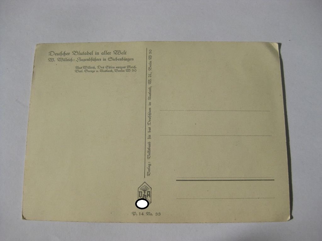 Postkarte Willrich Postkarte Hitlerjugend Jugendführer in Siebenbürgen VdA