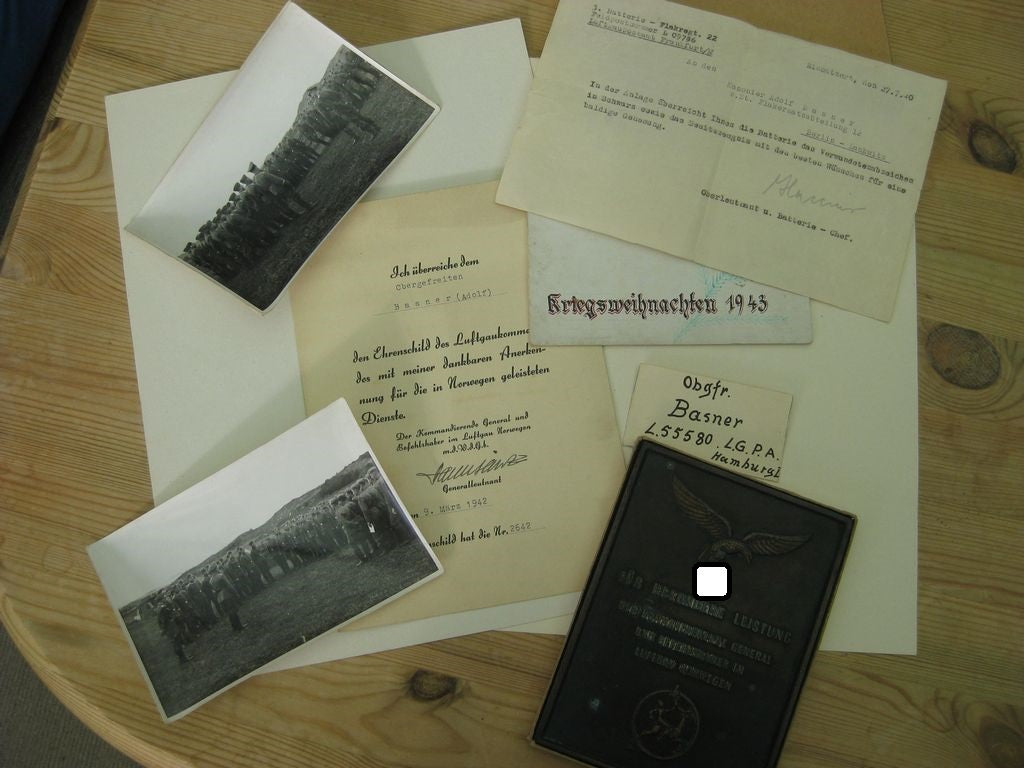 Wehrmacht Ehrenschild des Luftkommandos NORWEGEN Luftwaffe mit Verleihungsurkunde 1. Modell Wehrmacht NUMMERGLEICHES SET !!! So extrem selten zu finden!!