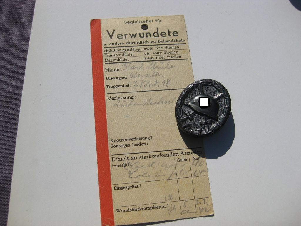 Verwundetenabzeichen 1939 in Schwarz mit Verwundetenzettel Orden 3.Reich Wehrmacht