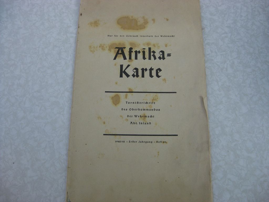 Afrika Karte Tornisterschrift der Wehrmacht 1940/41 Kriegskarte Landkarte