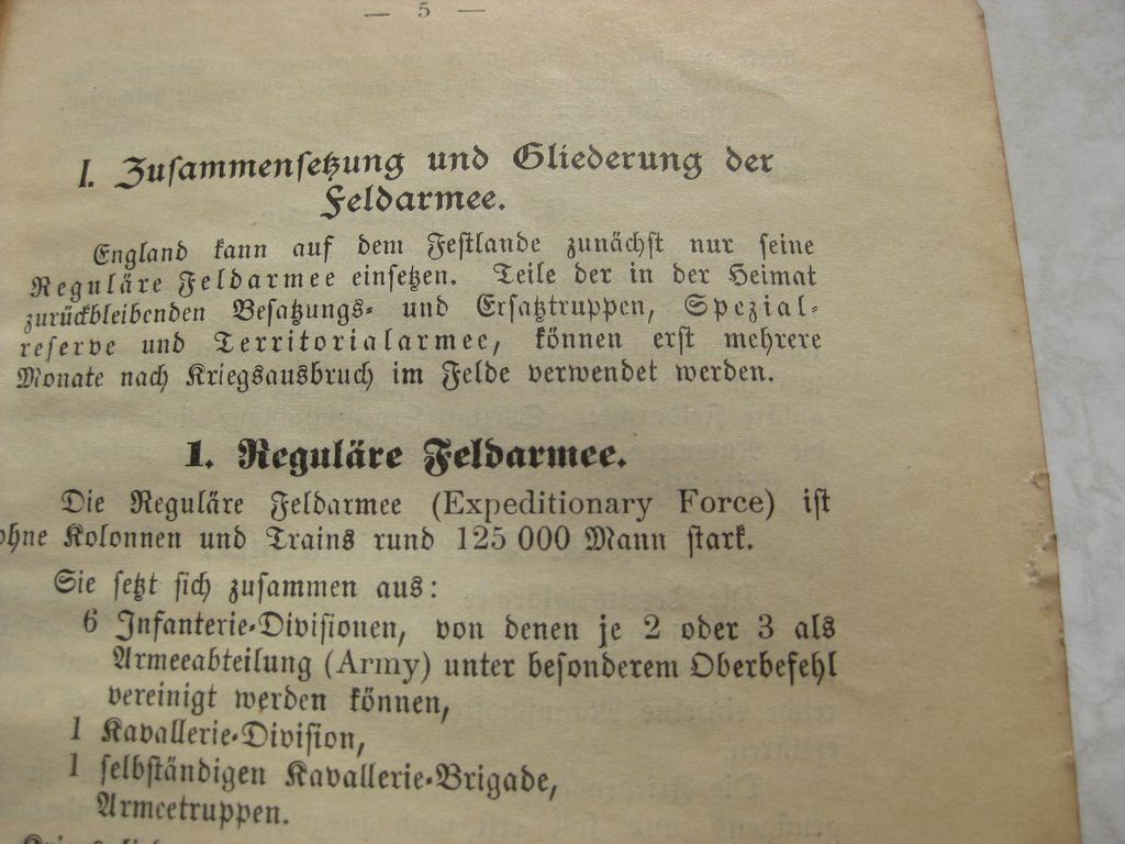Buch Kurze Zusammenfassung über die englische Armee 1914  GEHEIM