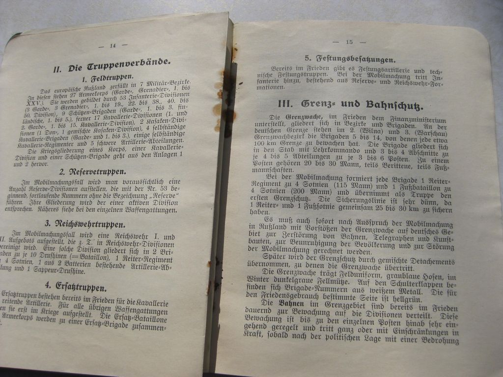 Originalausgabe Heft / Buch Kurze Zusammenfassung über die russische Armee 1913