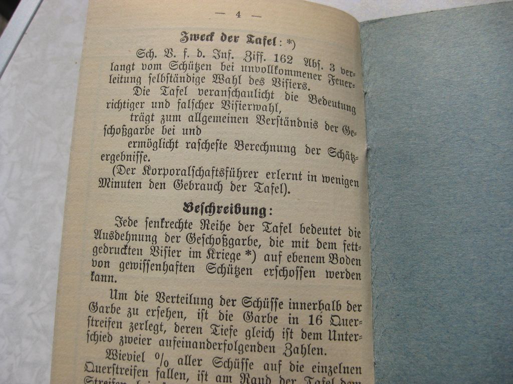 Originalausgabe Buch Bewertungstafel für Entfernungsschätzen und Visierwahl München 1911