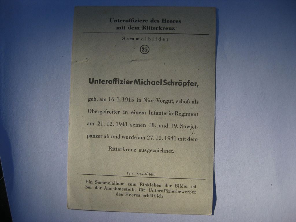 Sammlerkarte Sammelbildchen Propagandakompanie Ritterkreuz des Eisernes Kreuz 1939 Wehrmacht Orden