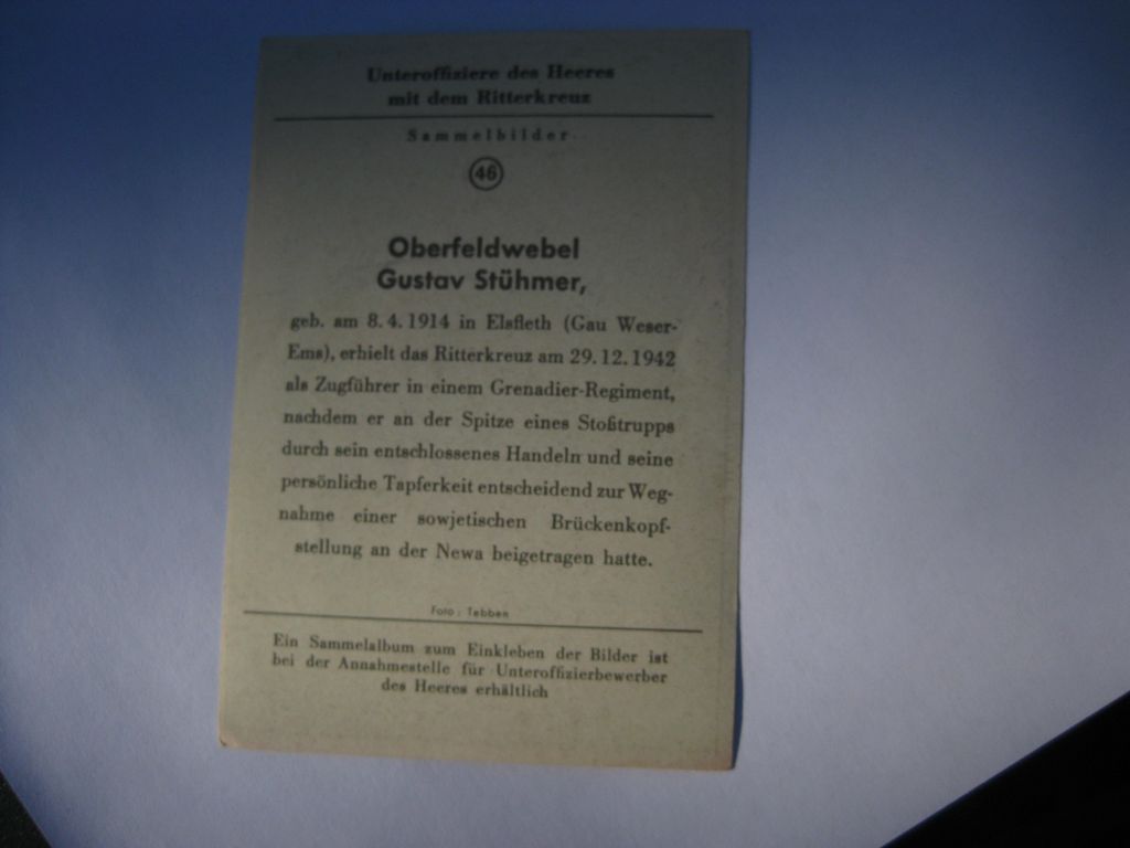 Sammlerkarte Sammelbildchen Propagandakompanie Ritterkreuz des Eisernes Kreuz 1939 Wehrmacht Orden