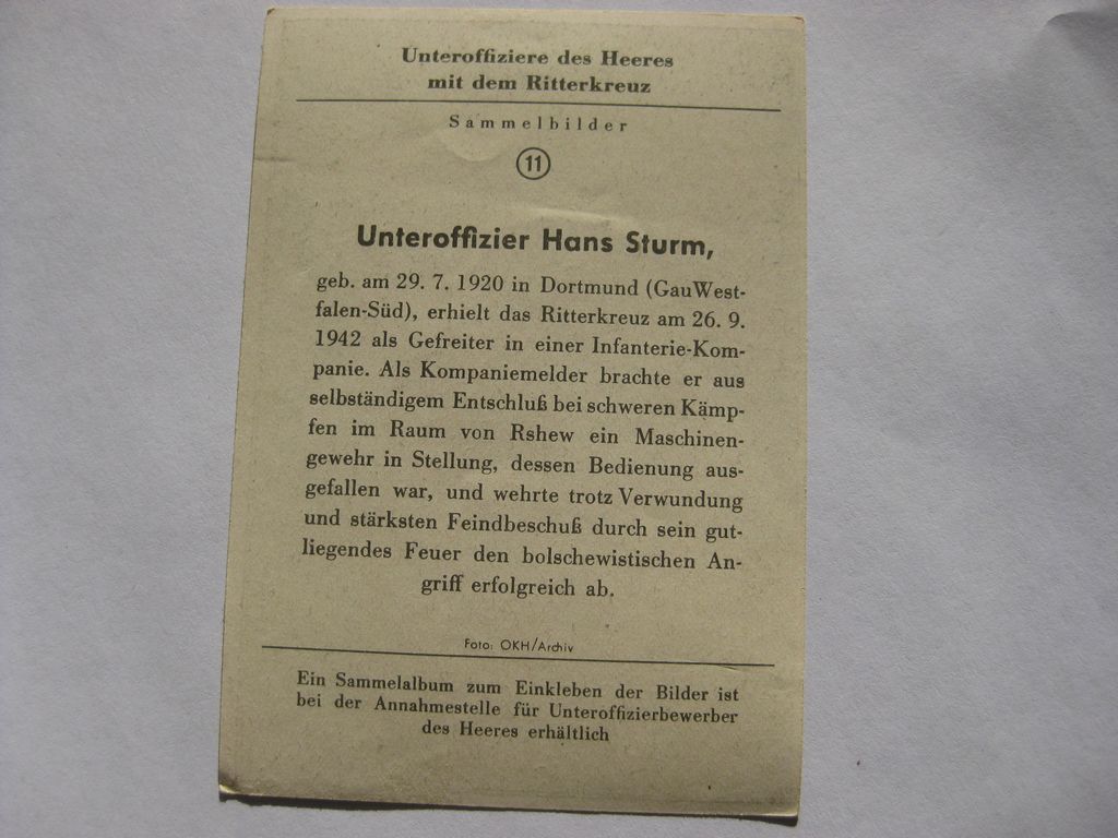 Sammlerkarte Sammelbildchen Propagandakompanie Ritterkreuz des Eisernes Kreuz 1939 Wehrmacht Orden