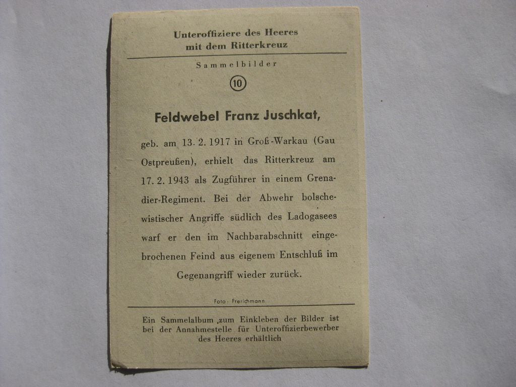 Sammlerkarte Sammelbildchen Propagandakompanie Ritterkreuz des Eisernes Kreuz 1939 Wehrmacht Orden