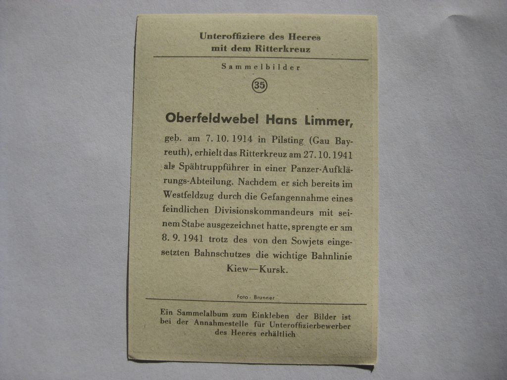Sammlerkarte Sammelbildchen Propagandakompanie Ritterkreuz des Eisernes Kreuz 1939