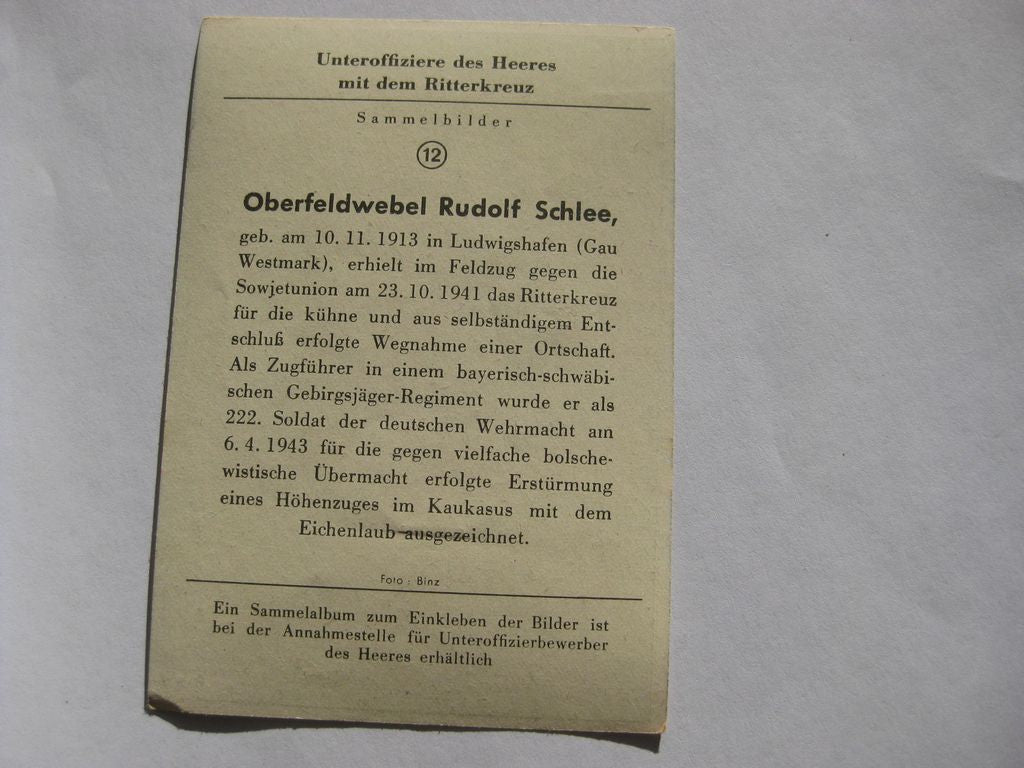 Sammlerkarte Sammelbildchen Propagandakompanie Ritterkreuz des Eisernes Kreuz 1939 Wehrmacht Orden