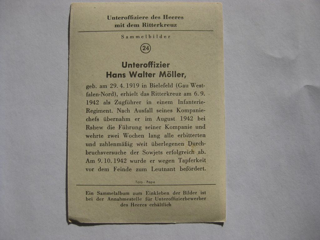 Sammlerkarte Sammelbildchen Propagandakompanie Ritterkreuz des Eisernes Kreuz 1939 Wehrmacht Orden