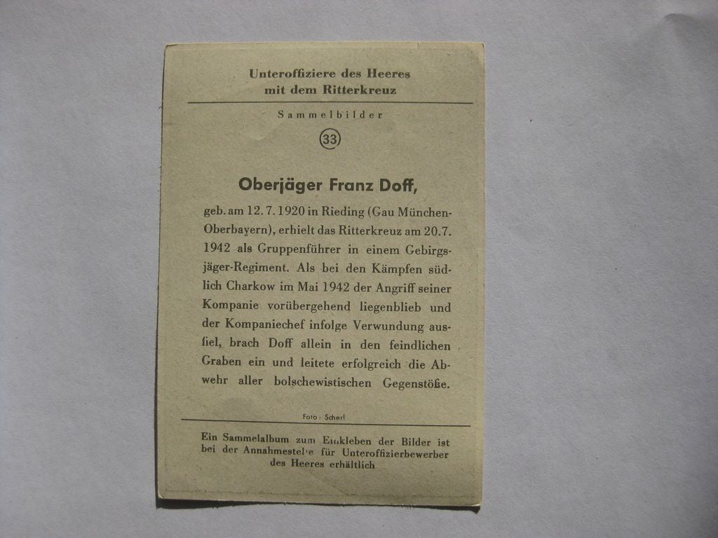 Sammlerkarte Sammelbildchen Propagandakompanie Ritterkreuz des Eisernes Kreuz 1939 Wehrmacht Orden