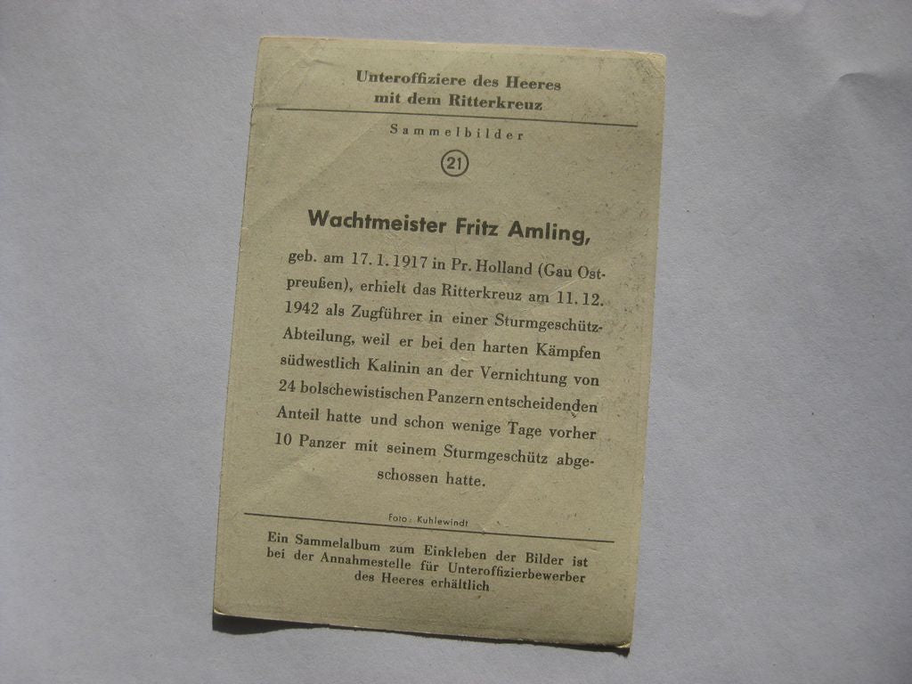 Sammlerkarte Sammelbildchen Propagandakompanie Ritterkreuz des Eisernes Kreuz 1939 Wehrmacht Orden