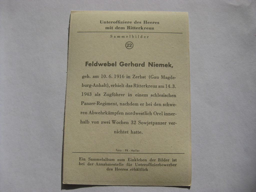 Sammlerkarte Sammelbildchen Propagandakompanie Ritterkreuz des Eisernes Kreuz 1939 Wehrmacht Orden